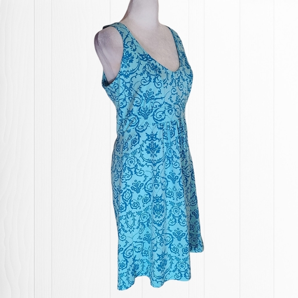 Tehama Women's Blue Damask V-Neck Sleeveless Pleated Midi Dress Size Small - Picture 4 of 11